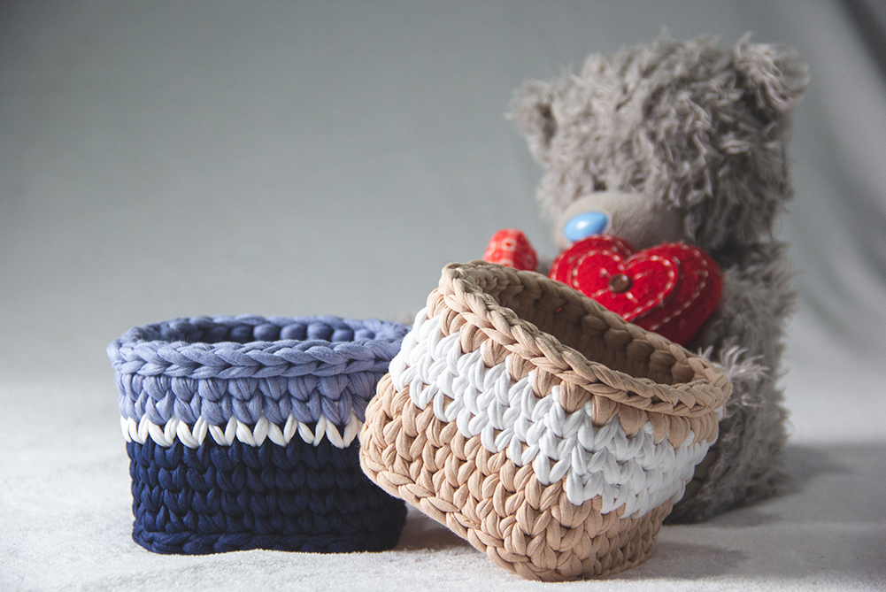 Product Photography of Blue and Peach Baskets