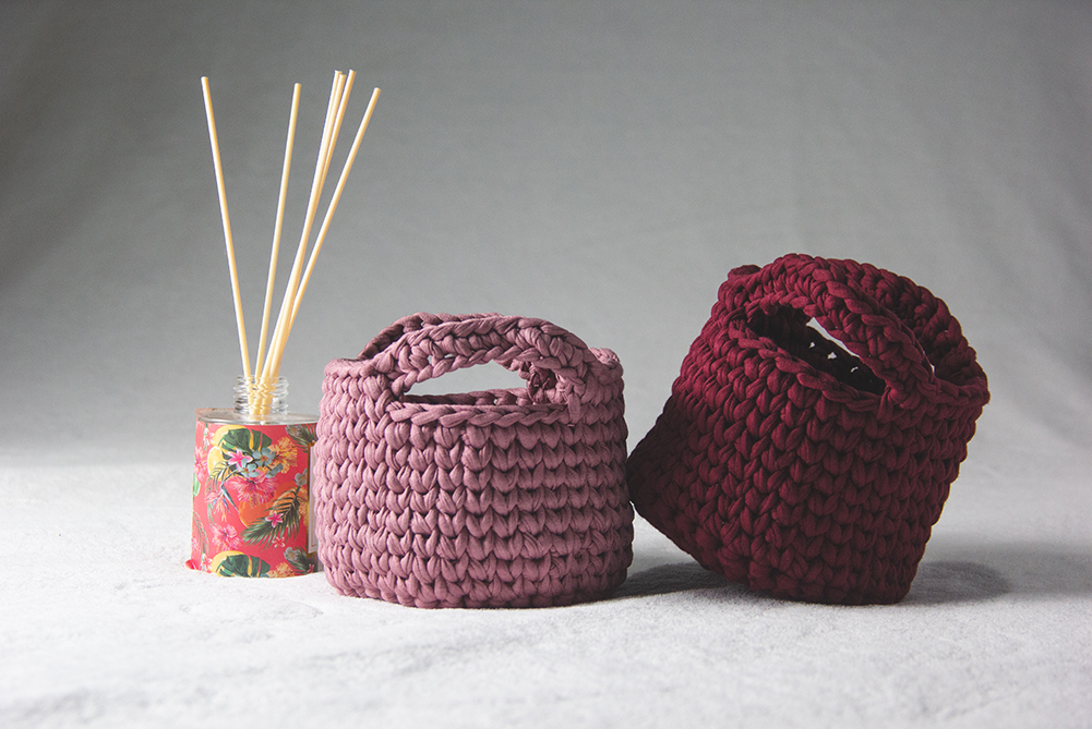 Product Photography of Pink and Burgundy Baskets